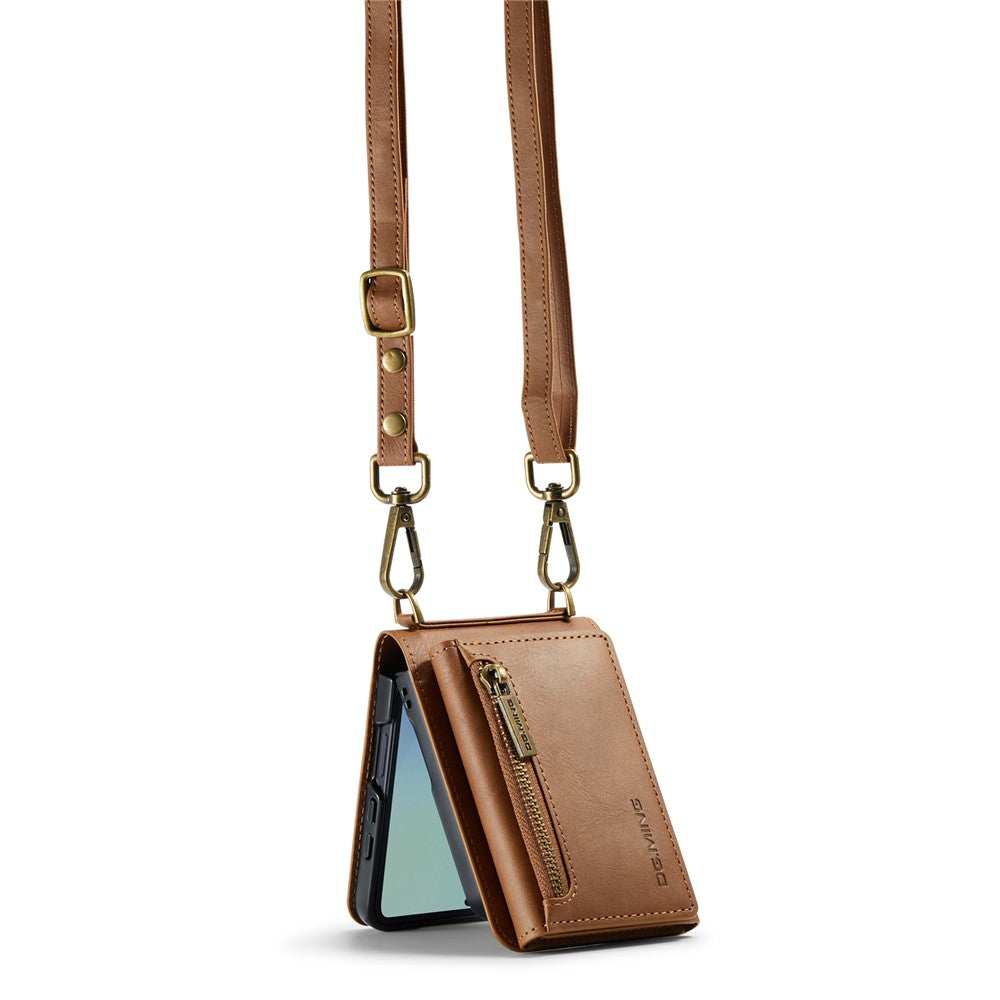 DG.MING M5 Series for Samsung Galaxy Z Flip7 5G Case RFID Blocking Card Slots Leather + PC Phone Cover