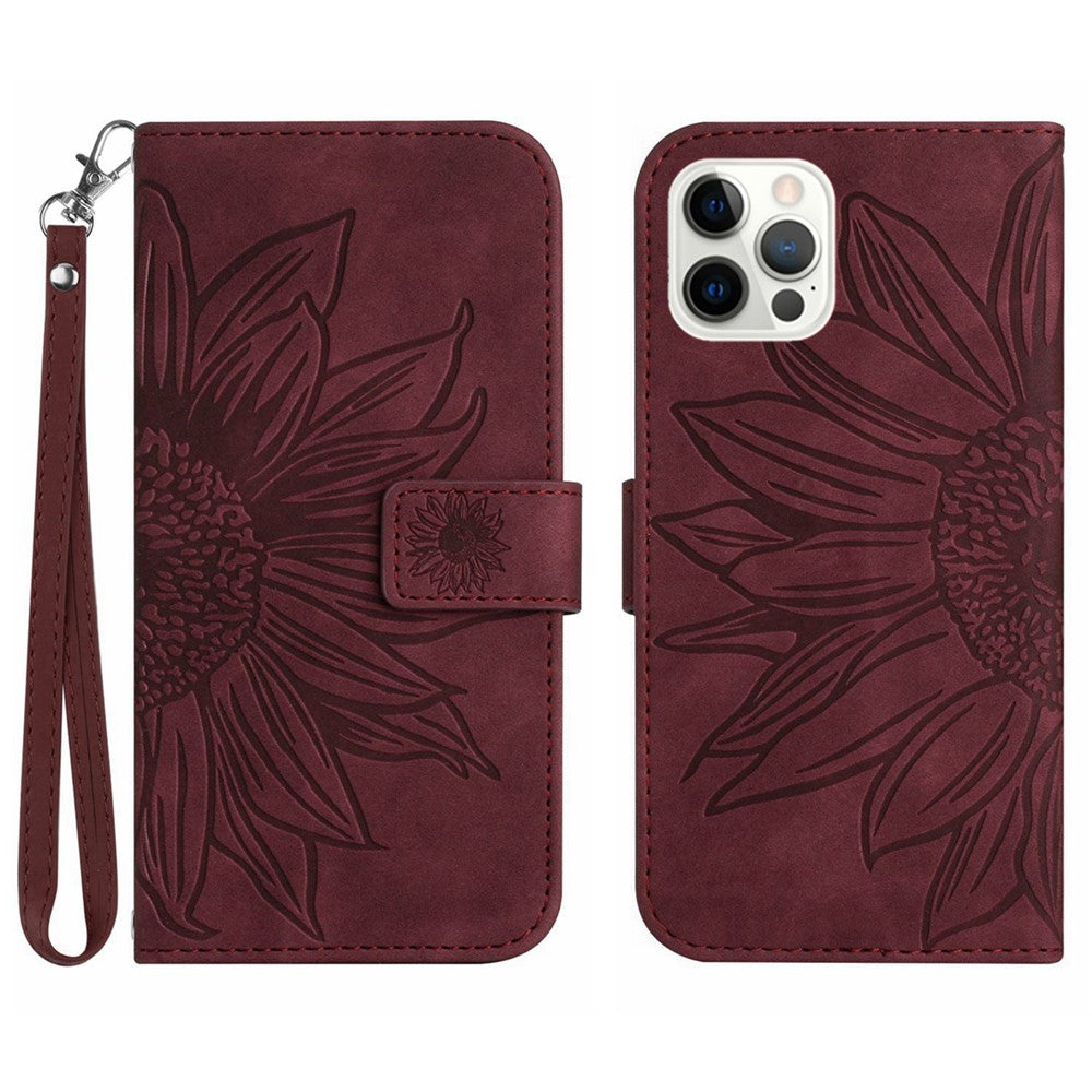 iPhone 12 Pro Max Wallet-Hülle – Sonnenblume aufgedruckt, mit Ständer & Riemen