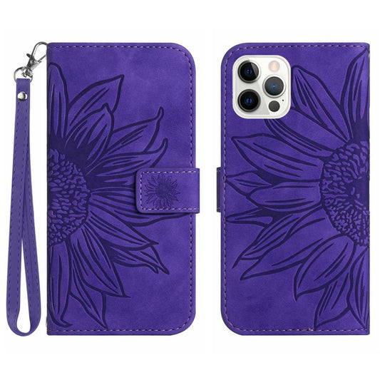 iPhone 12 Pro / 12 Wallet-Hülle – Sonnenblume aufgedruckt, mit Ständer & Riemen