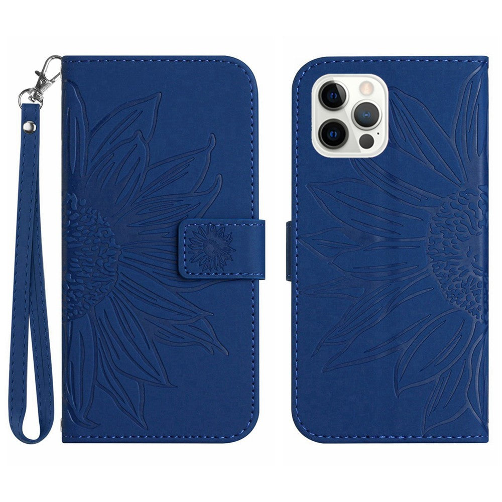 iPhone 12 Pro / 12 Wallet-Hülle – Sonnenblume aufgedruckt, mit Ständer & Riemen