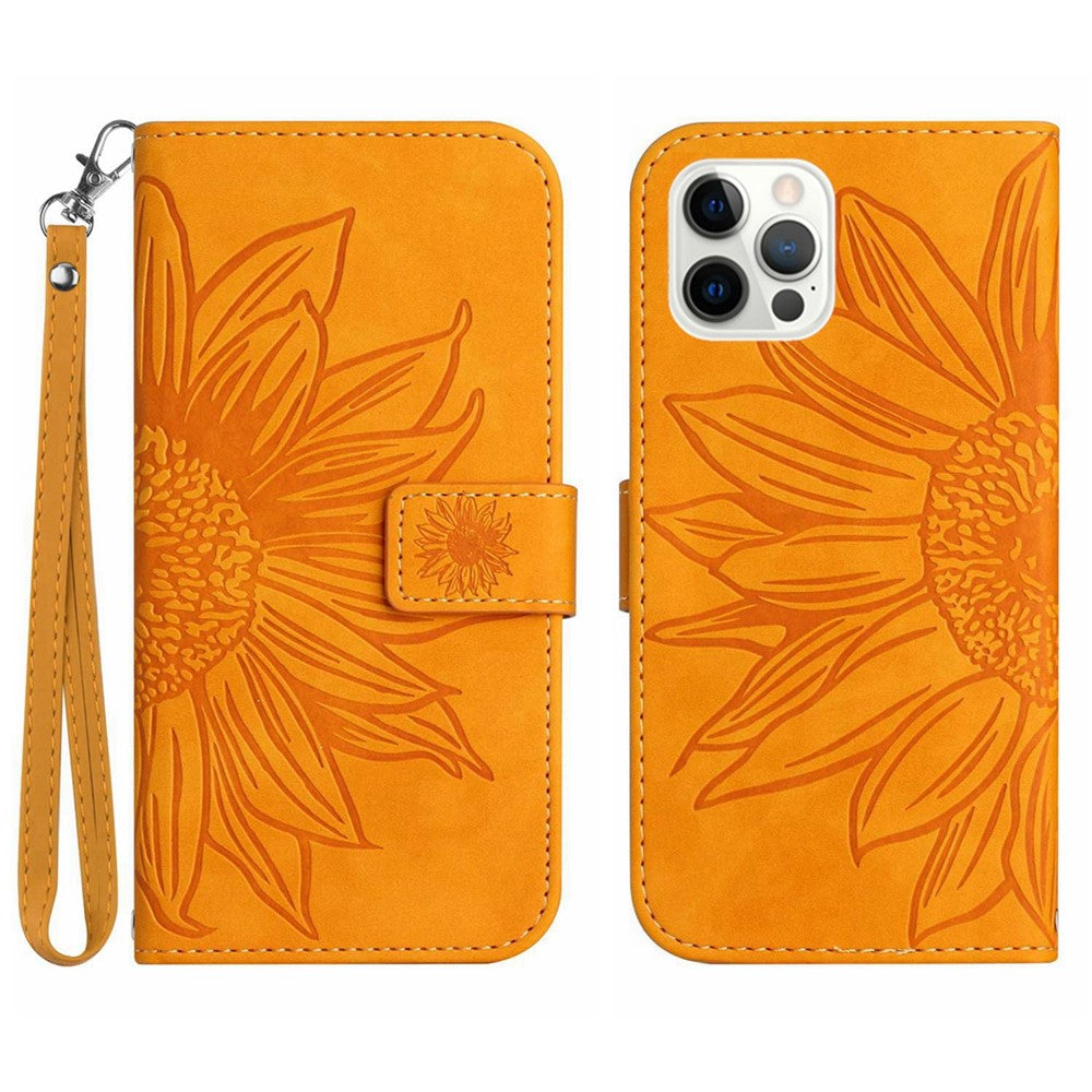 iPhone 12 Pro / 12 Wallet-Hülle – Sonnenblume aufgedruckt, mit Ständer & Riemen