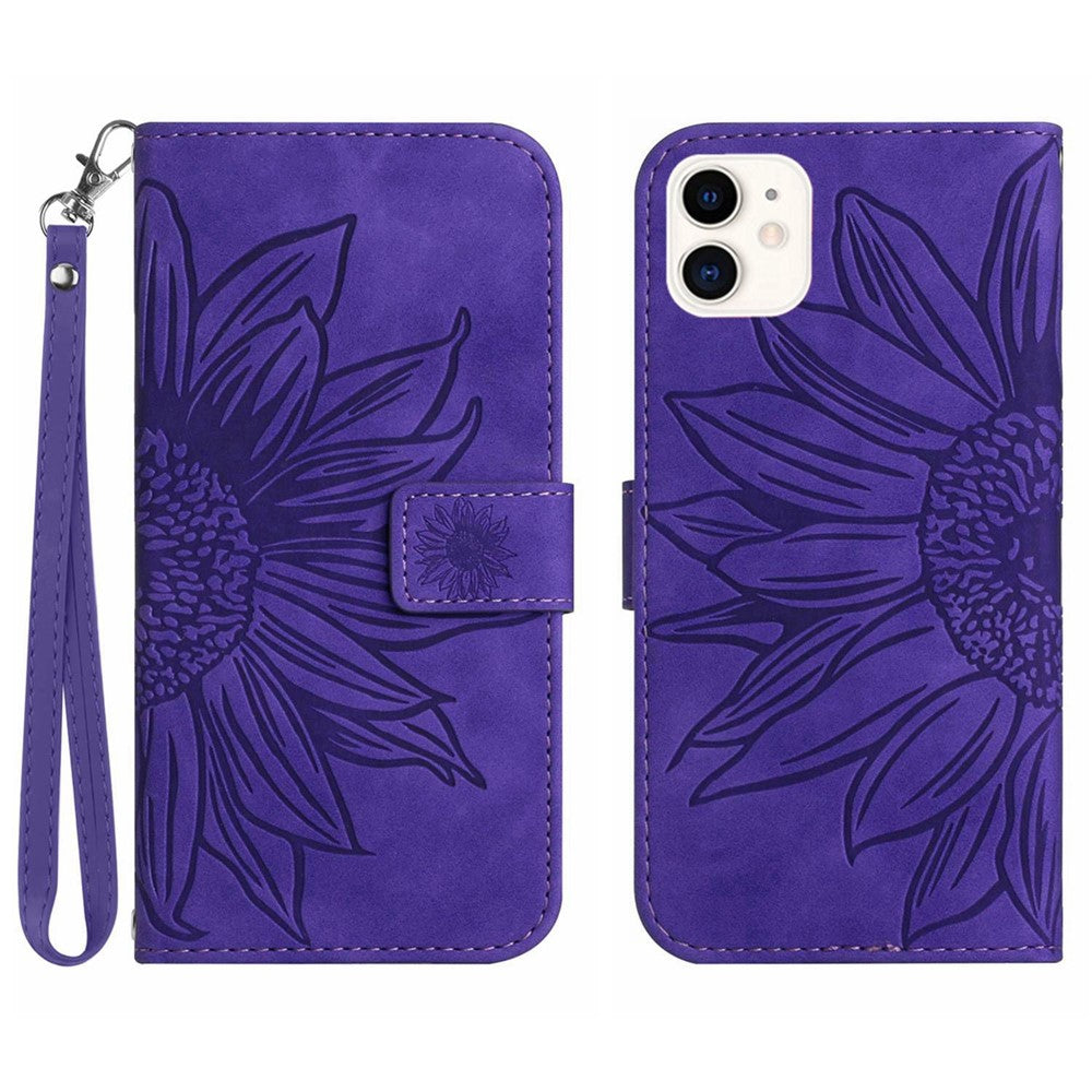 iPhone 12 mini Wallet-Hülle – Sonnenblume aufgedruckt, mit Ständer & Riemen
