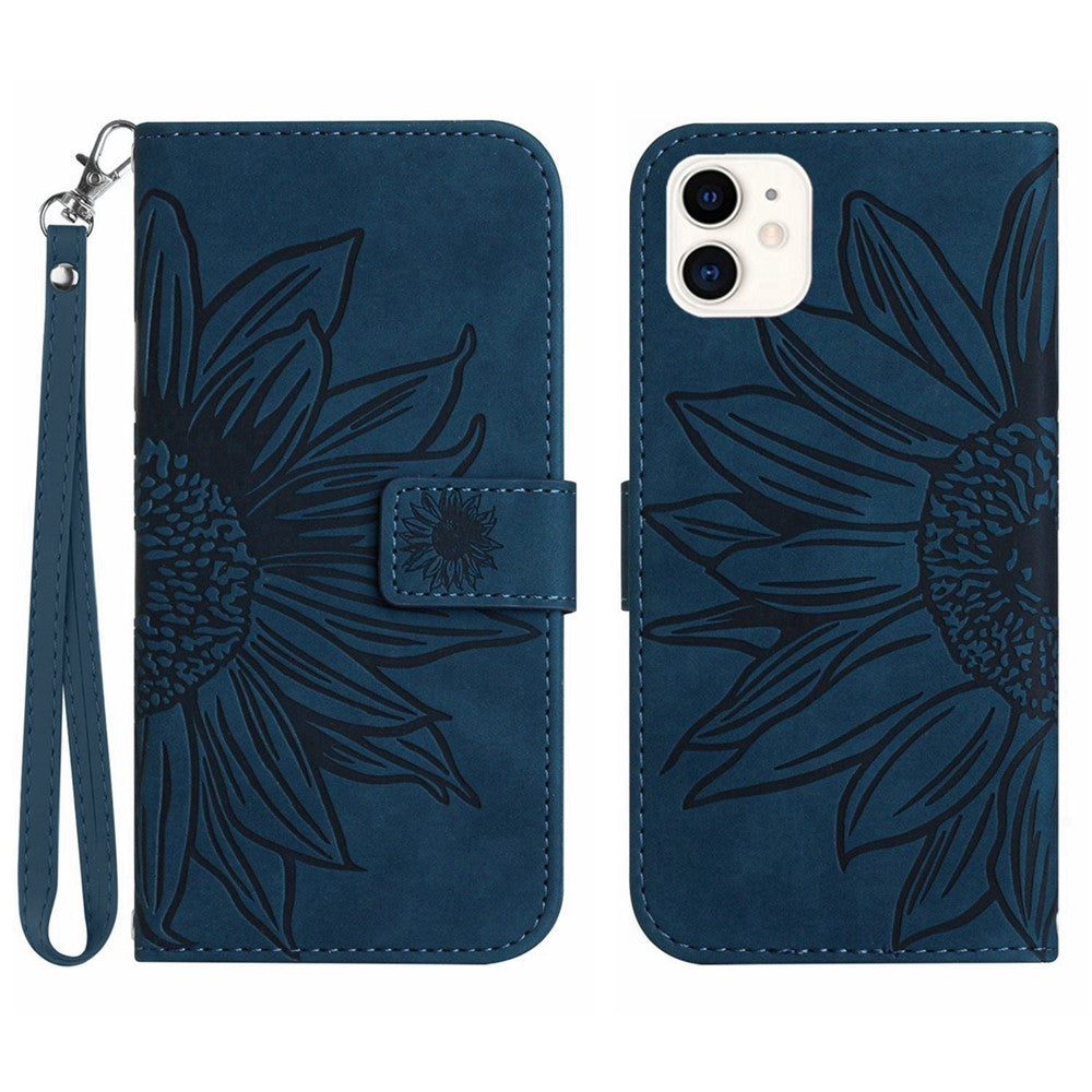 iPhone 12 mini Wallet-Hülle – Sonnenblume aufgedruckt, mit Ständer & Riemen
