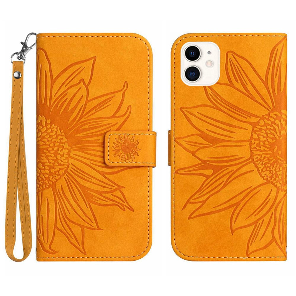 iPhone 12 mini Wallet-Hülle – Sonnenblume aufgedruckt, mit Ständer & Riemen