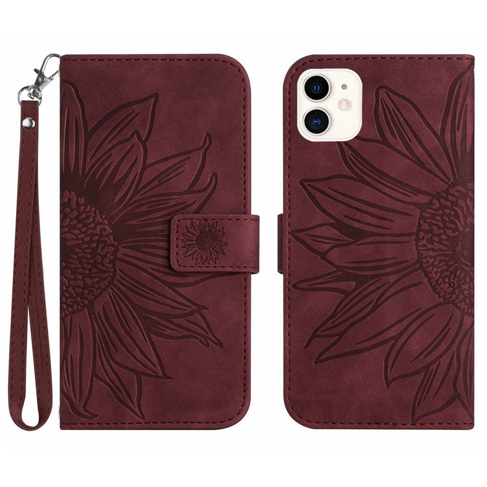 iPhone 12 mini Wallet-Hülle – Sonnenblume aufgedruckt, mit Ständer & Riemen