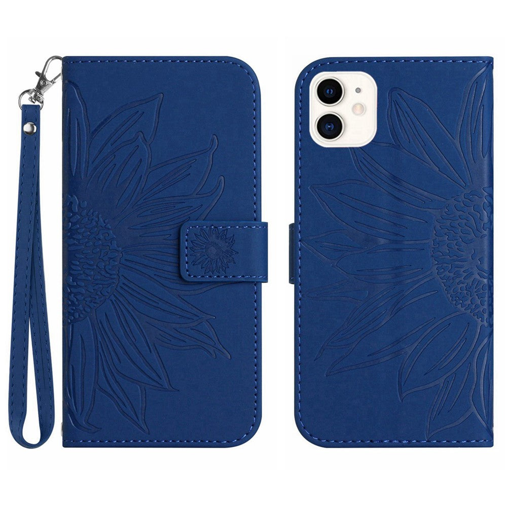 iPhone 12 mini Wallet-Hülle – Sonnenblume aufgedruckt, mit Ständer & Riemen