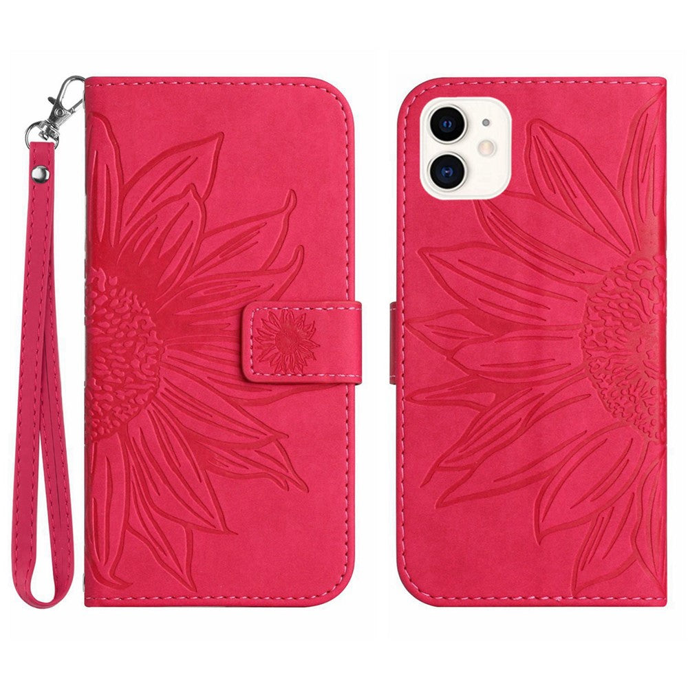 iPhone 12 mini Wallet-Hülle – Sonnenblume aufgedruckt, mit Ständer & Riemen