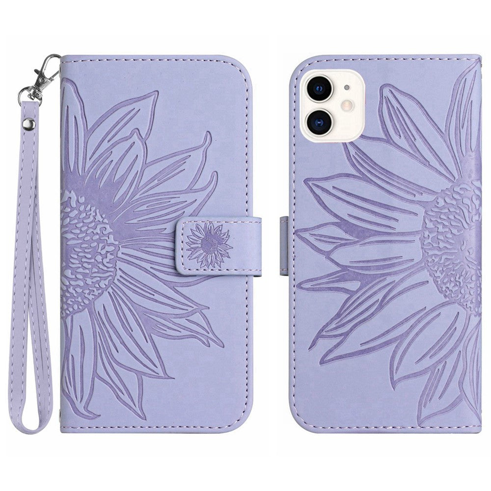 iPhone 12 mini Wallet-Hülle – Sonnenblume aufgedruckt, mit Ständer & Riemen