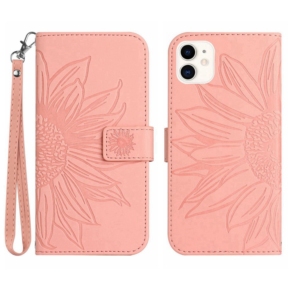 iPhone 12 mini Wallet-Hülle – Sonnenblume aufgedruckt, mit Ständer & Riemen