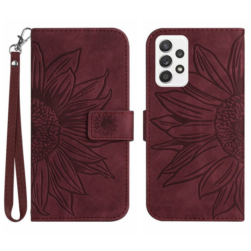 Galaxy A73 5G Wallet-Hülle – Sonnenblume aufgedruckt, mit Ständer & Riemen