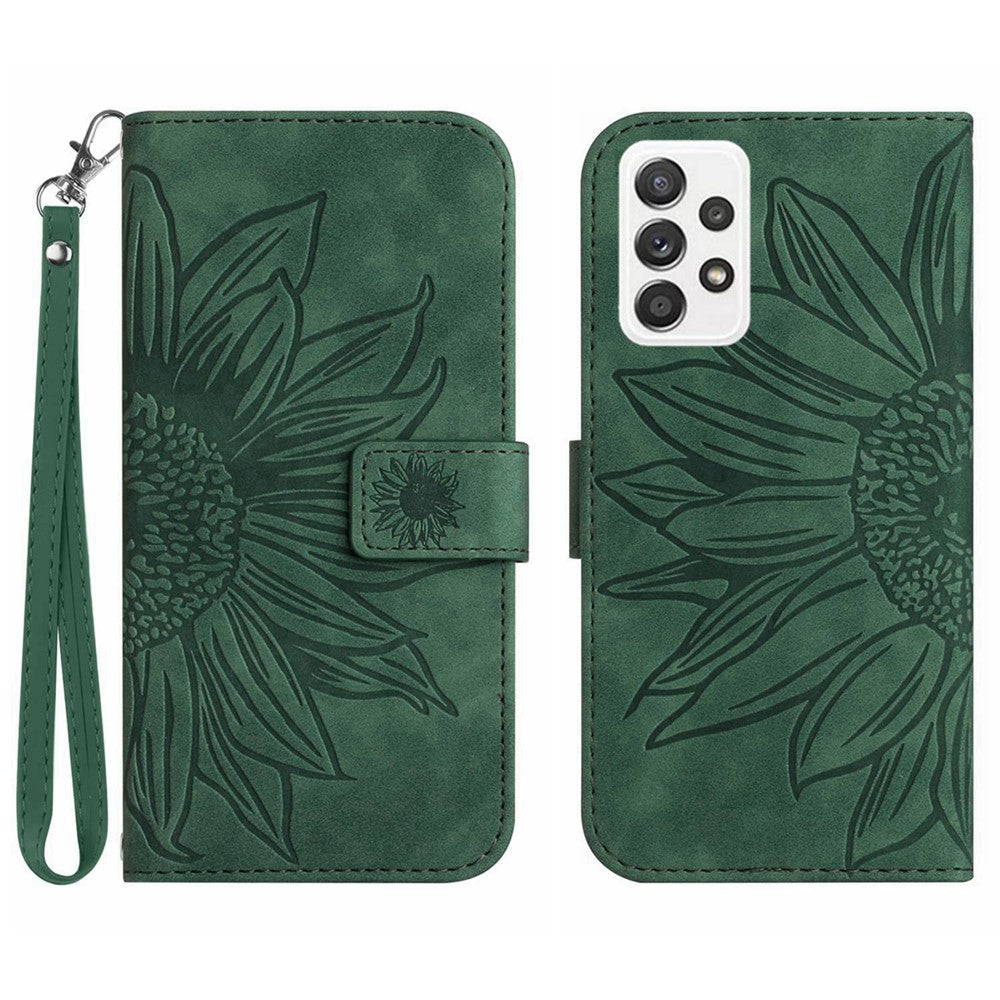 Galaxy A73 5G Wallet-Hülle – Sonnenblume aufgedruckt, mit Ständer & Riemen