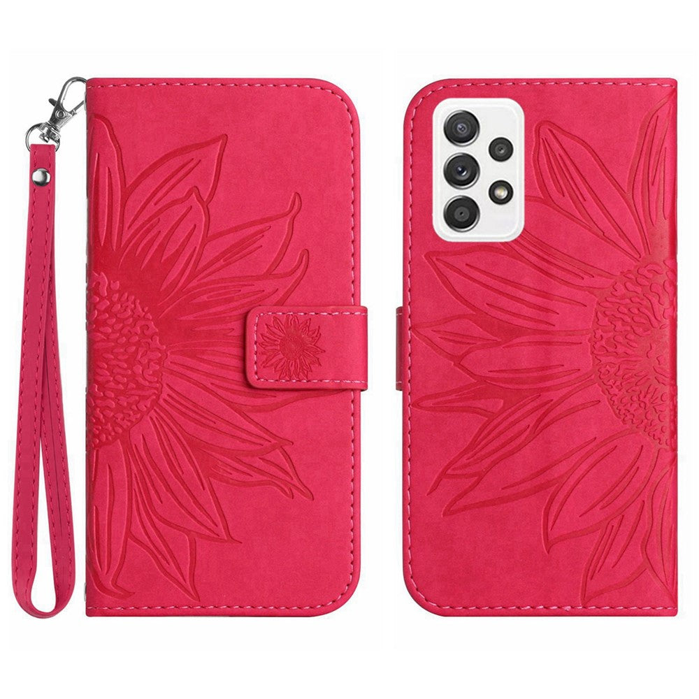 Galaxy A73 5G Wallet-Hülle – Sonnenblume aufgedruckt, mit Ständer & Riemen