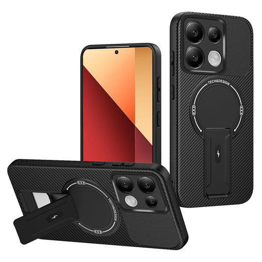 Xiaomi Redmi Note 13 Pro 4G / Xiaomi Poco M6 Pro 4G / Xiaomi Redmi Note 14S 4G Handyhülle – Phone Case Note 13 Pro 4G / Poco M6 Pro 4G Carbonfaser-Textur PC + TPU-Abdeckung mit Ständer