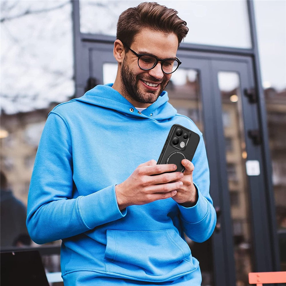 Phone Case For Xiaomi Redmi Note 14S 4G / Note 13 Pro 4G / Poco M6 Pro 4G Carbon Fiber Texture PC + TPU Cover with Kickstand