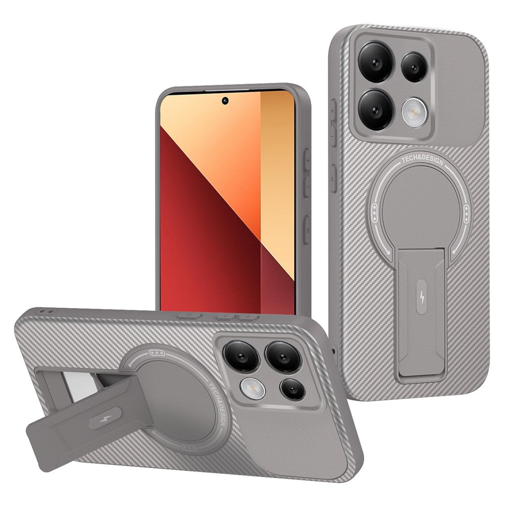 Phone Case For Xiaomi Redmi Note 14S 4G / Note 13 Pro 4G / Poco M6 Pro 4G Carbon Fiber Texture PC + TPU Cover with Kickstand