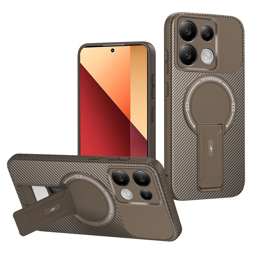 Phone Case For Xiaomi Redmi Note 14S 4G / Note 13 Pro 4G / Poco M6 Pro 4G Carbon Fiber Texture PC + TPU Cover with Kickstand