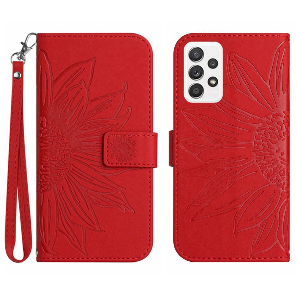 Galaxy A72 4G/5G Wallet-Hülle – Sonnenblume aufgedruckt, mit Ständer & Riemen