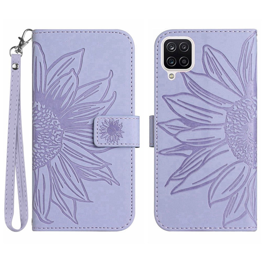 Galaxy A22 4G Wallet-Hülle – Sonnenblume aufgedruckt, mit Ständer & Riemen