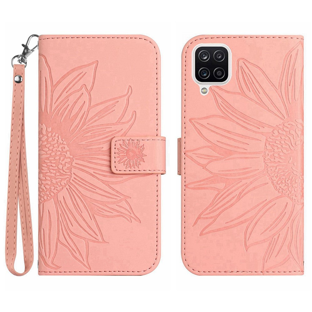 Galaxy A22 4G Wallet-Hülle – Sonnenblume aufgedruckt, mit Ständer & Riemen