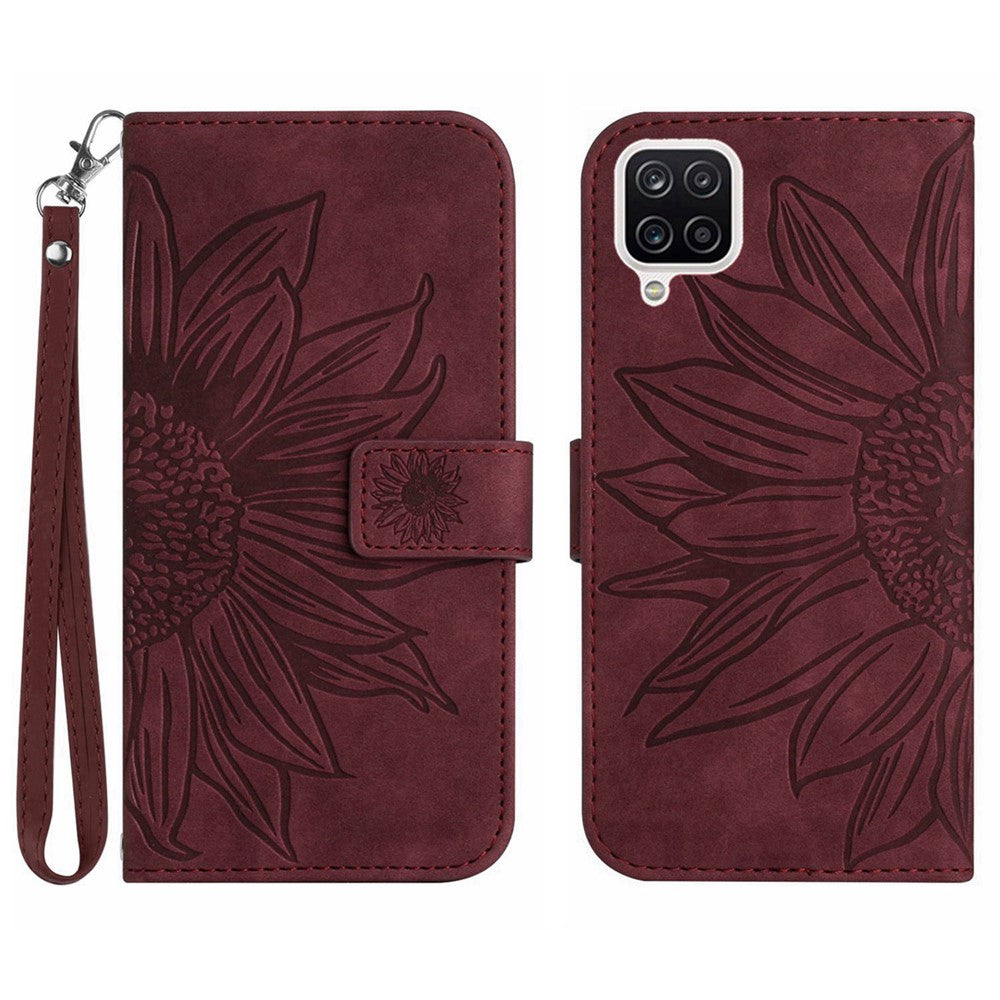 Galaxy A22 4G Wallet-Hülle – Sonnenblume aufgedruckt, mit Ständer & Riemen