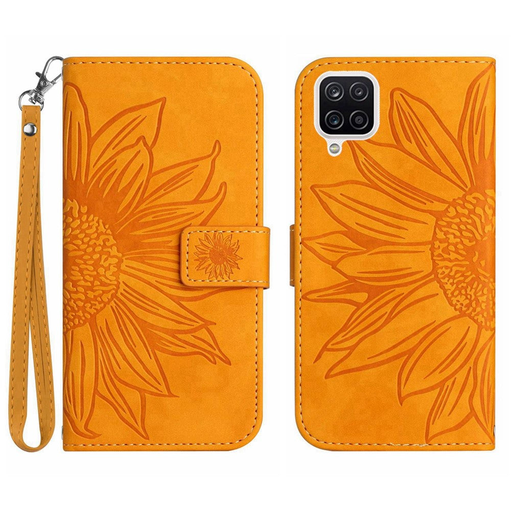 Galaxy A22 4G Wallet-Hülle – Sonnenblume aufgedruckt, mit Ständer & Riemen
