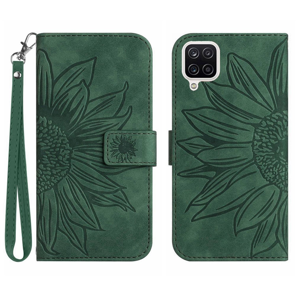 Galaxy A22 4G Wallet-Hülle – Sonnenblume aufgedruckt, mit Ständer & Riemen