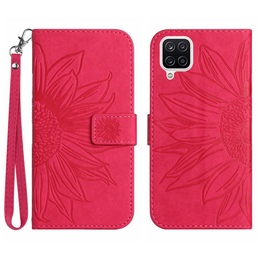 Galaxy A22 4G Wallet-Hülle – Sonnenblume aufgedruckt, mit Ständer & Riemen