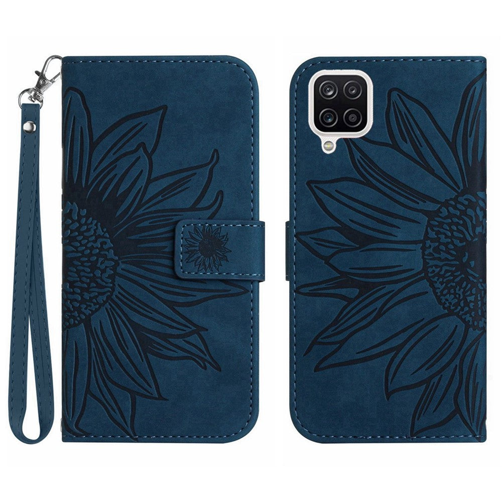 Galaxy A22 4G Wallet-Hülle – Sonnenblume aufgedruckt, mit Ständer & Riemen