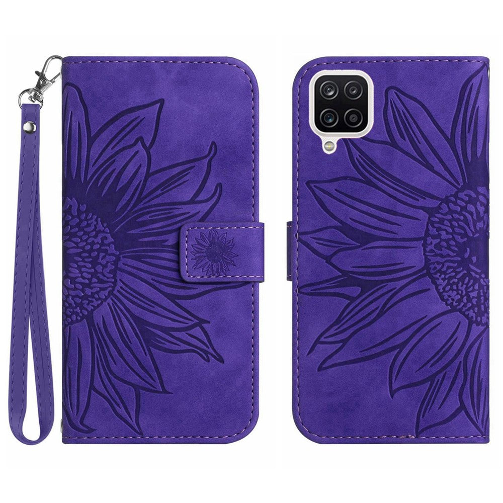 Galaxy A22 4G Wallet-Hülle – Sonnenblume aufgedruckt, mit Ständer & Riemen