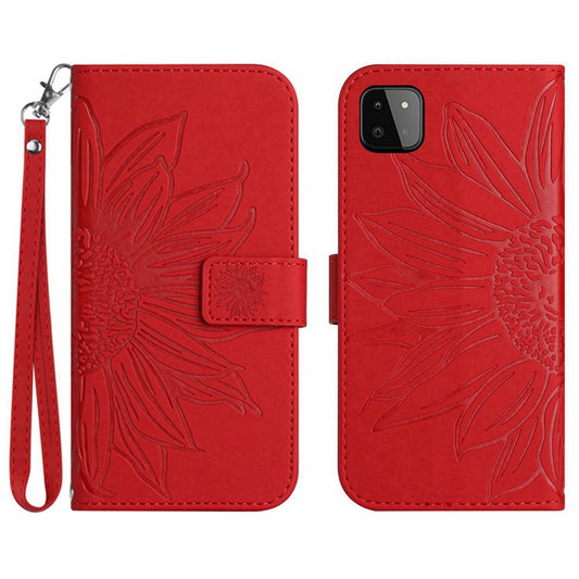 Galaxy A22 5G Wallet-Hülle – Sonnenblume aufgedruckt, mit Ständer & Riemen