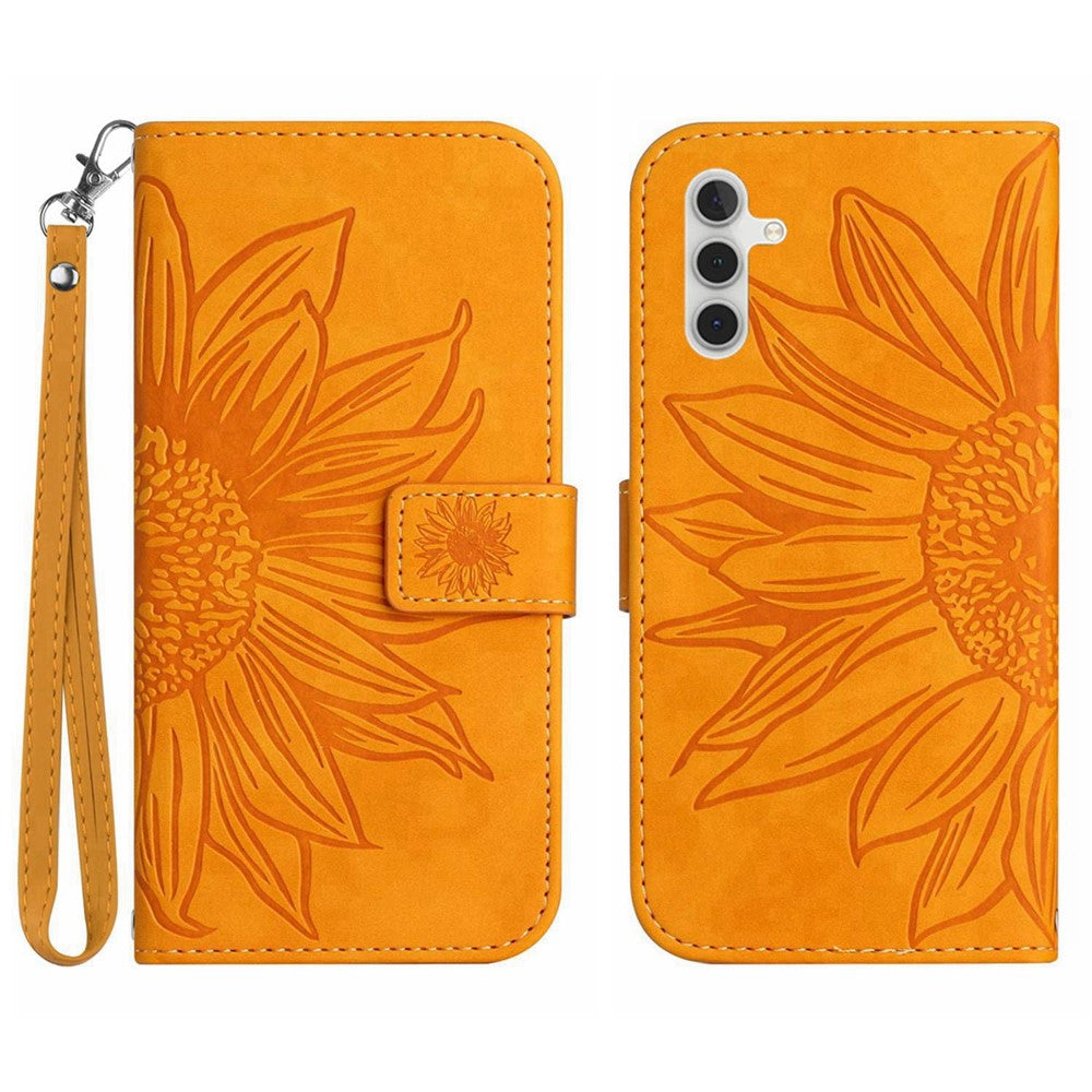 Galaxy A13 5G / A04s 4G Wallet-Hülle – Sonnenblume aufgedruckt, mit Ständer & Riemen