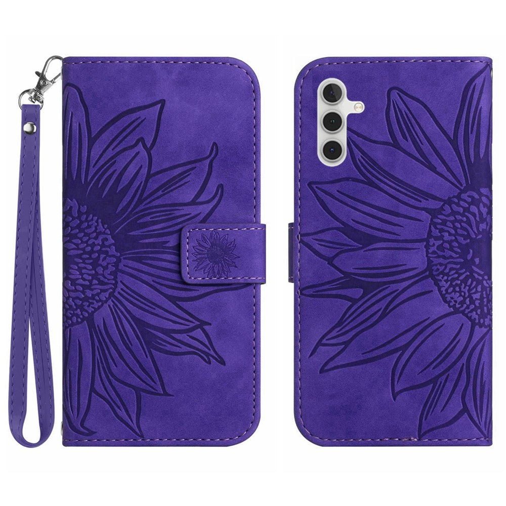 Galaxy A13 5G / A04s 4G Wallet-Hülle – Sonnenblume aufgedruckt, mit Ständer & Riemen
