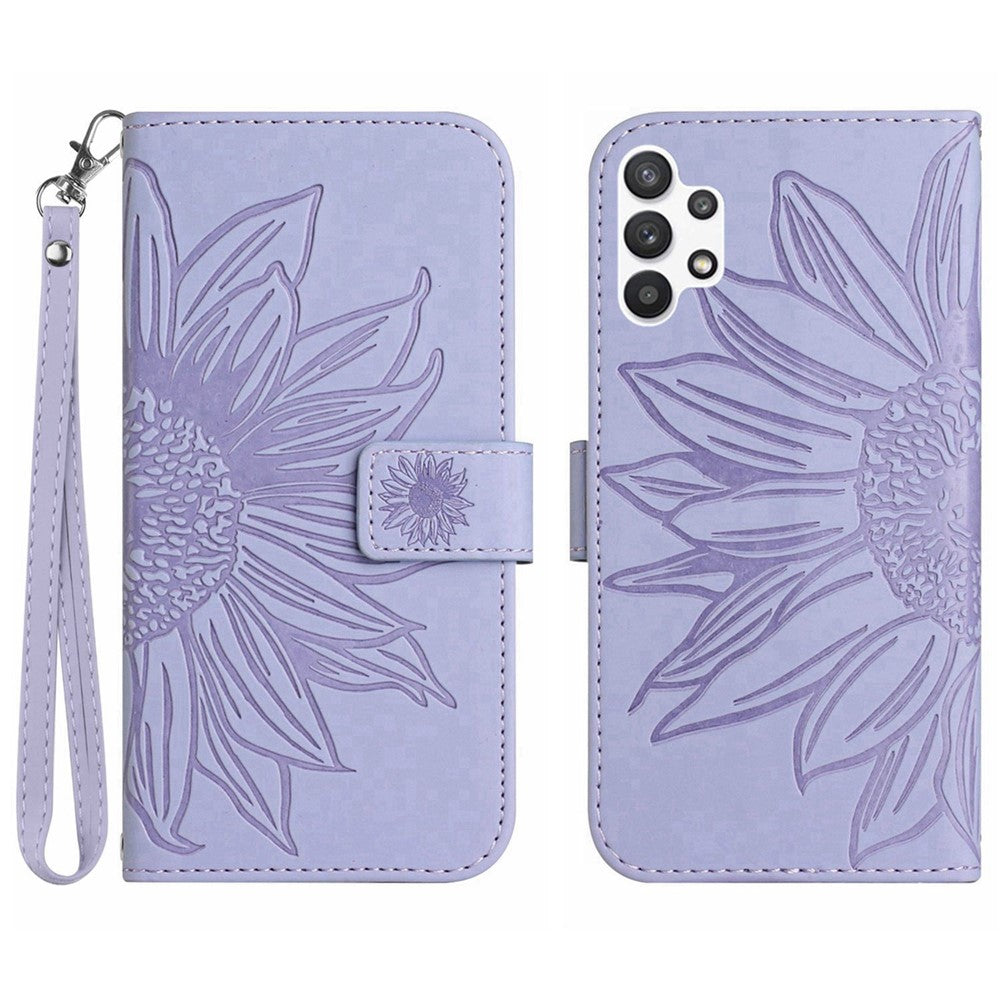 Galaxy A13 4G Wallet-Hülle – Sonnenblume aufgedruckt, mit Ständer & Riemen