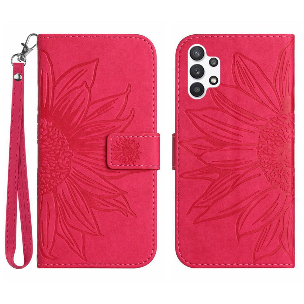 Galaxy A13 4G Wallet-Hülle – Sonnenblume aufgedruckt, mit Ständer & Riemen