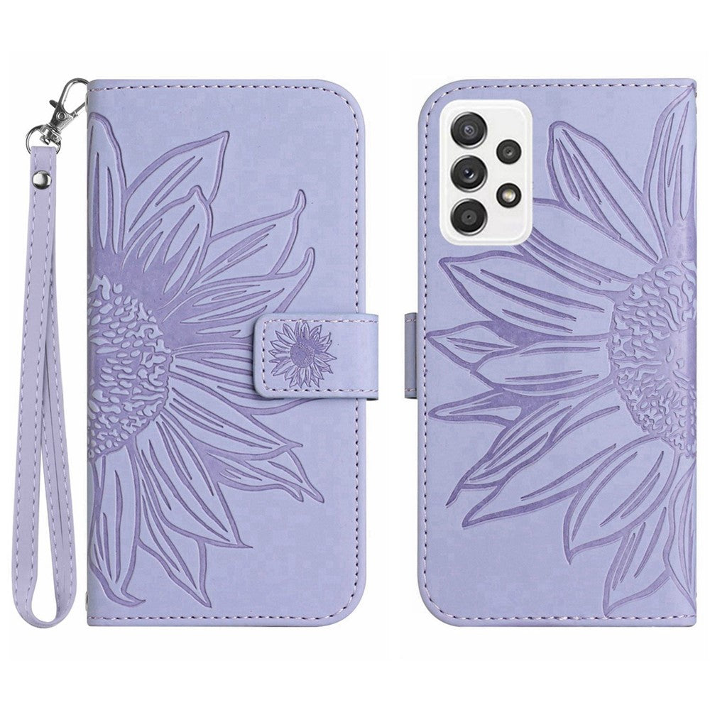 Galaxy A33 5G Wallet-Hülle – Sonnenblume aufgedruckt, mit Ständer & Riemen