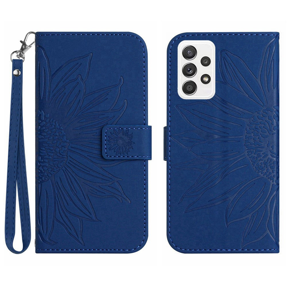 Galaxy A33 5G Wallet-Hülle – Sonnenblume aufgedruckt, mit Ständer & Riemen