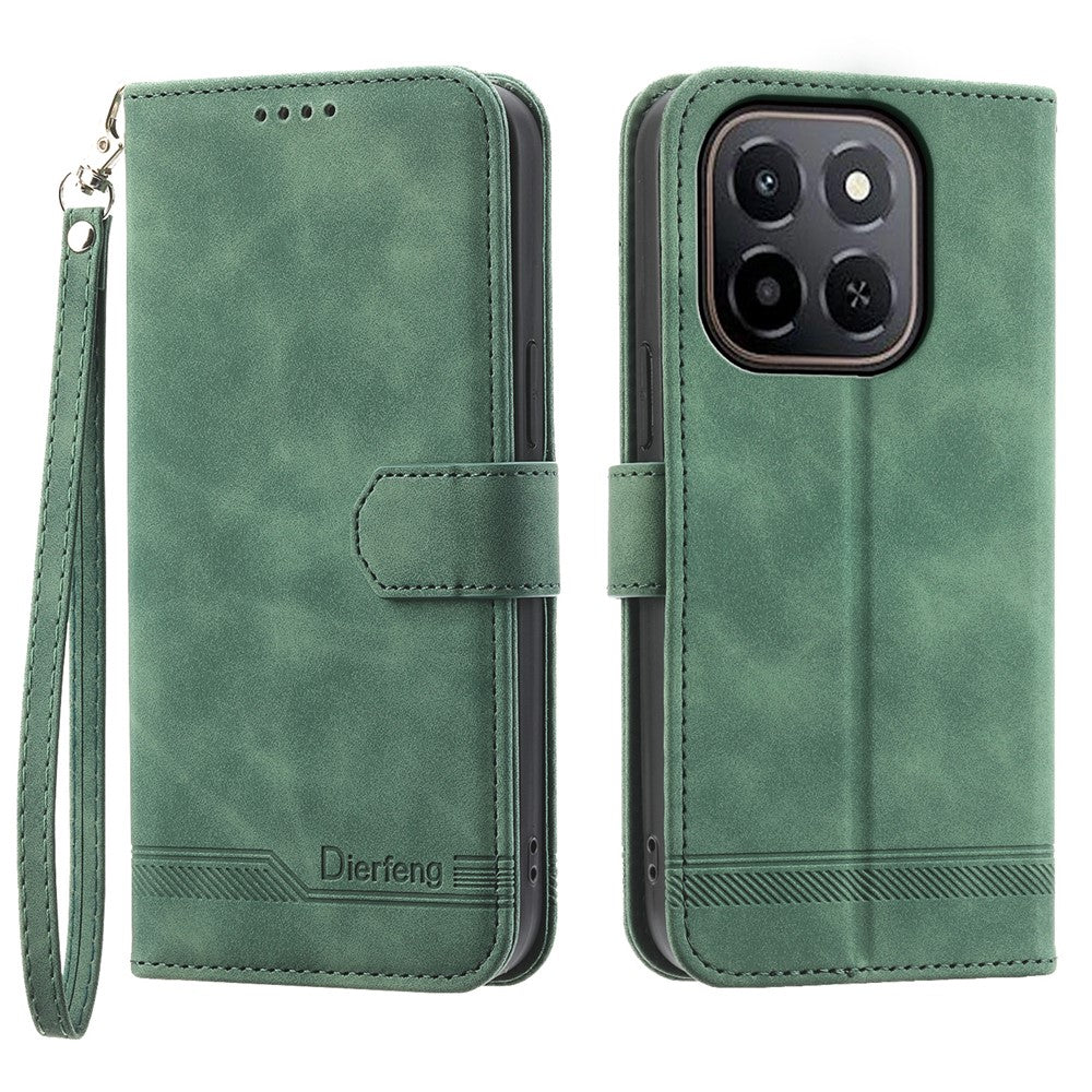 DIERFENG DF-03 Leather Case For Honor X6c 4G  /  X5b  /  X5b Plus Lines Imprint Wallet Phone Cover with Wrist Strap