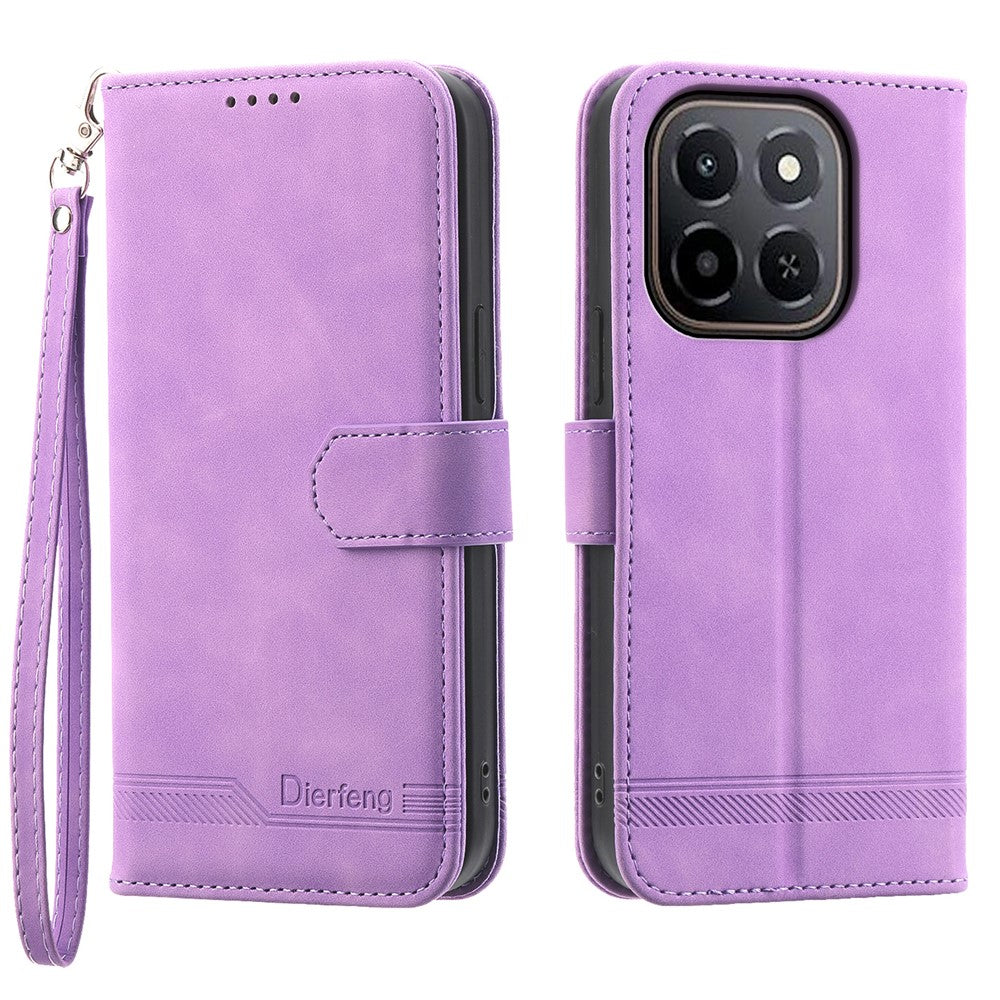 DIERFENG DF-03 Leather Case For Honor X6c 4G  /  X5b  /  X5b Plus Lines Imprint Wallet Phone Cover with Wrist Strap