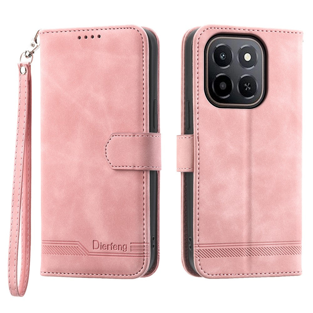 DIERFENG DF-03 Leather Case For Honor X6c 4G  /  X5b  /  X5b Plus Lines Imprint Wallet Phone Cover with Wrist Strap