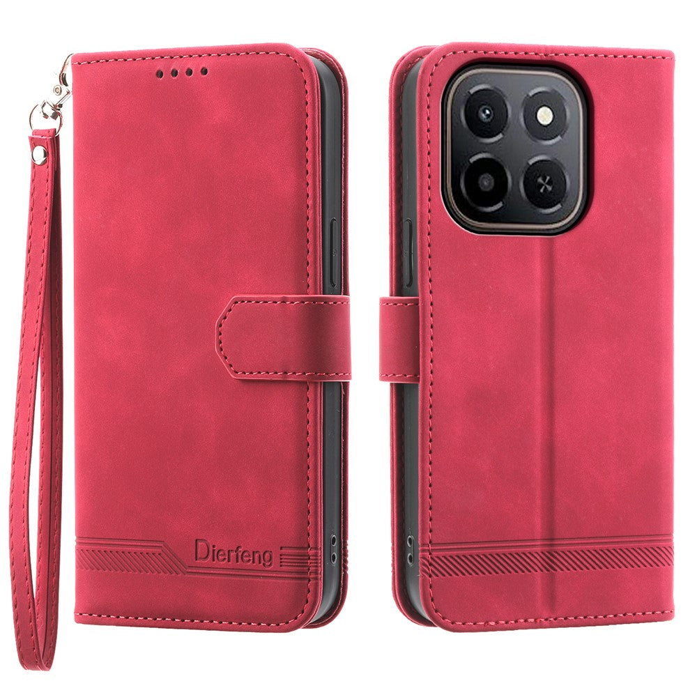 DIERFENG DF-03 Leather Case For Honor X6c 4G  /  X5b  /  X5b Plus Lines Imprint Wallet Phone Cover with Wrist Strap