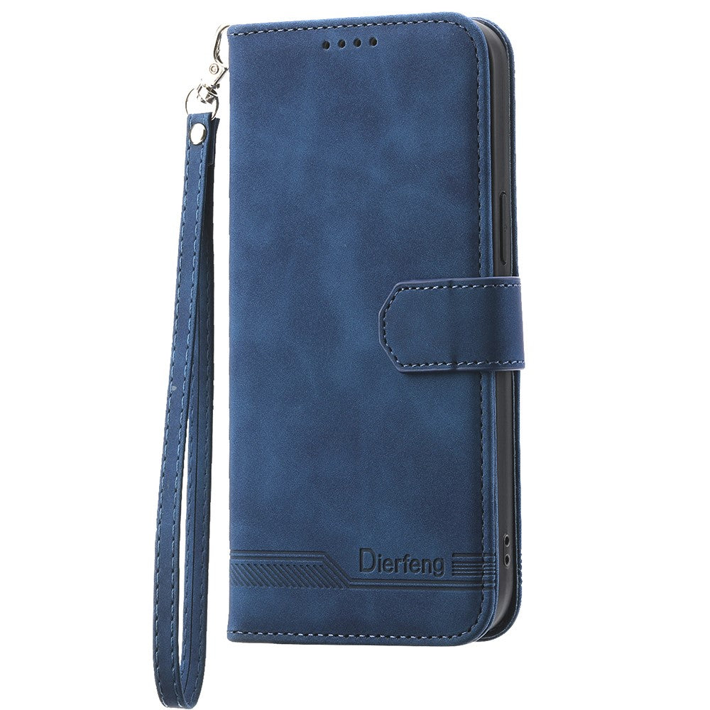 DIERFENG DF-03 Leather Case For Honor X6c 4G  /  X5b  /  X5b Plus Lines Imprint Wallet Phone Cover with Wrist Strap