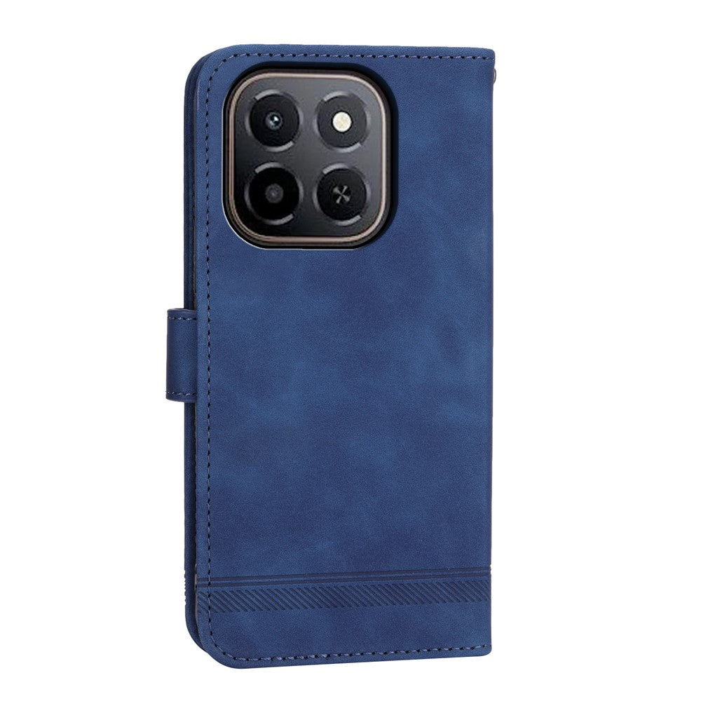 DIERFENG DF-03 Leather Case For Honor X6c 4G  /  X5b  /  X5b Plus Lines Imprint Wallet Phone Cover with Wrist Strap