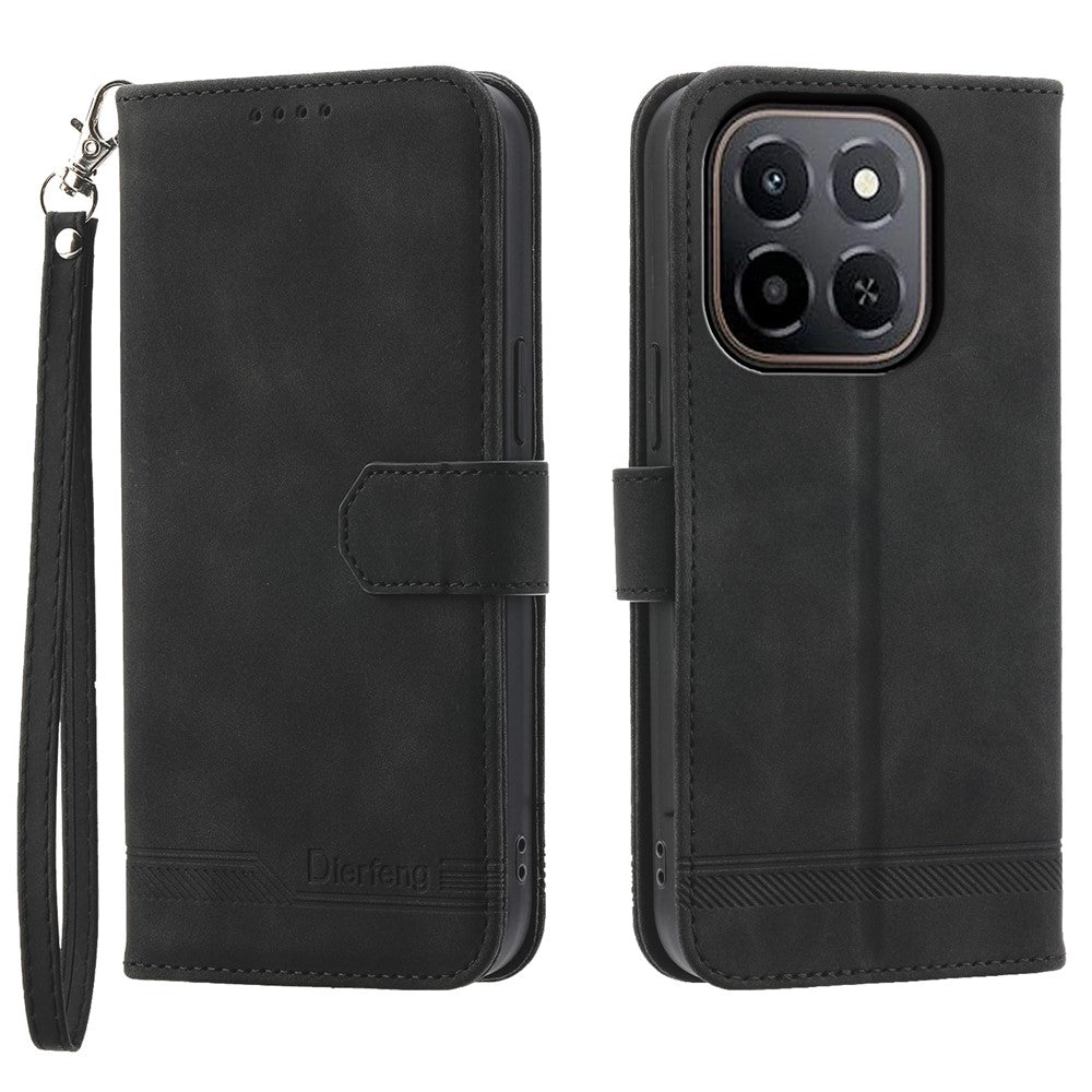 DIERFENG DF-03 Leather Case For Honor X6c 4G  /  X5b  /  X5b Plus Lines Imprint Wallet Phone Cover with Wrist Strap