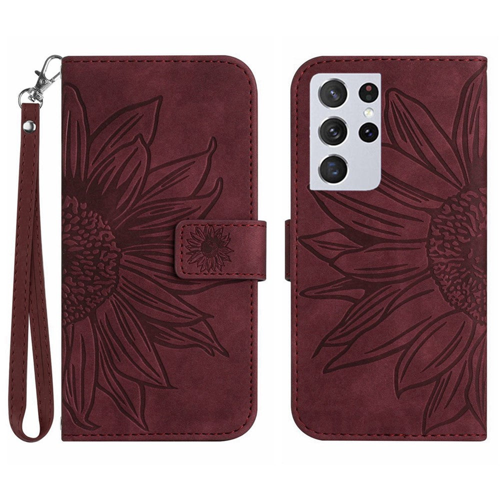 Galaxy S21 Ultra 5G Wallet-Hülle – Sonnenblume aufgedruckt, mit Ständer & Riemen