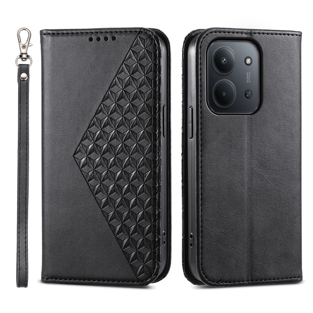 For Xiaomi Redmi 15C 5G (EU) (173mm)  /  4G (EU) (173mm) Case Calf Texture PU Leather Wallet Phone Cover with Wrist Strap
