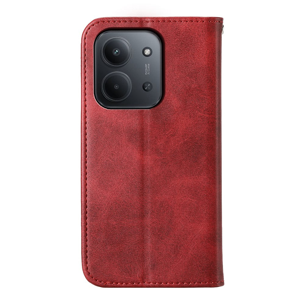 For Xiaomi Redmi 15C 5G (EU) (173mm)  /  4G (EU) (173mm) Case Calf Texture PU Leather Wallet Phone Cover with Wrist Strap