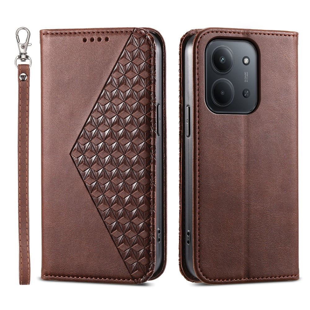 For Xiaomi Redmi 15C 5G (EU) (173mm)  /  4G (EU) (173mm) Case Calf Texture PU Leather Wallet Phone Cover with Wrist Strap