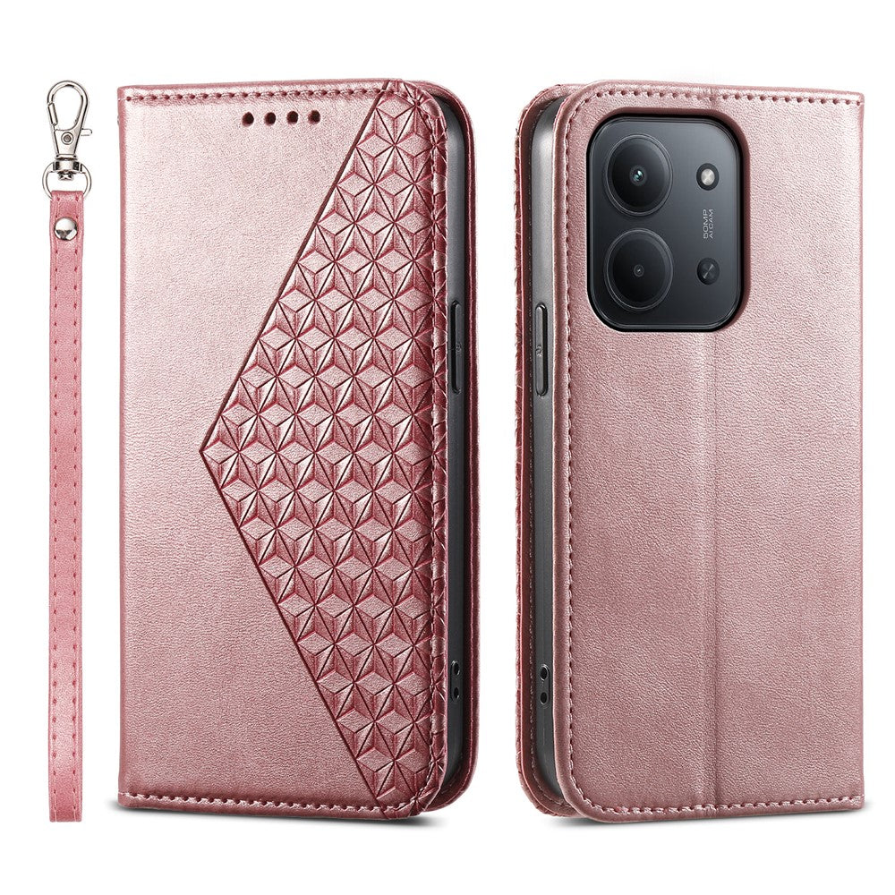 For Xiaomi Redmi 15C 5G (EU) (173mm)  /  4G (EU) (173mm) Case Calf Texture PU Leather Wallet Phone Cover with Wrist Strap