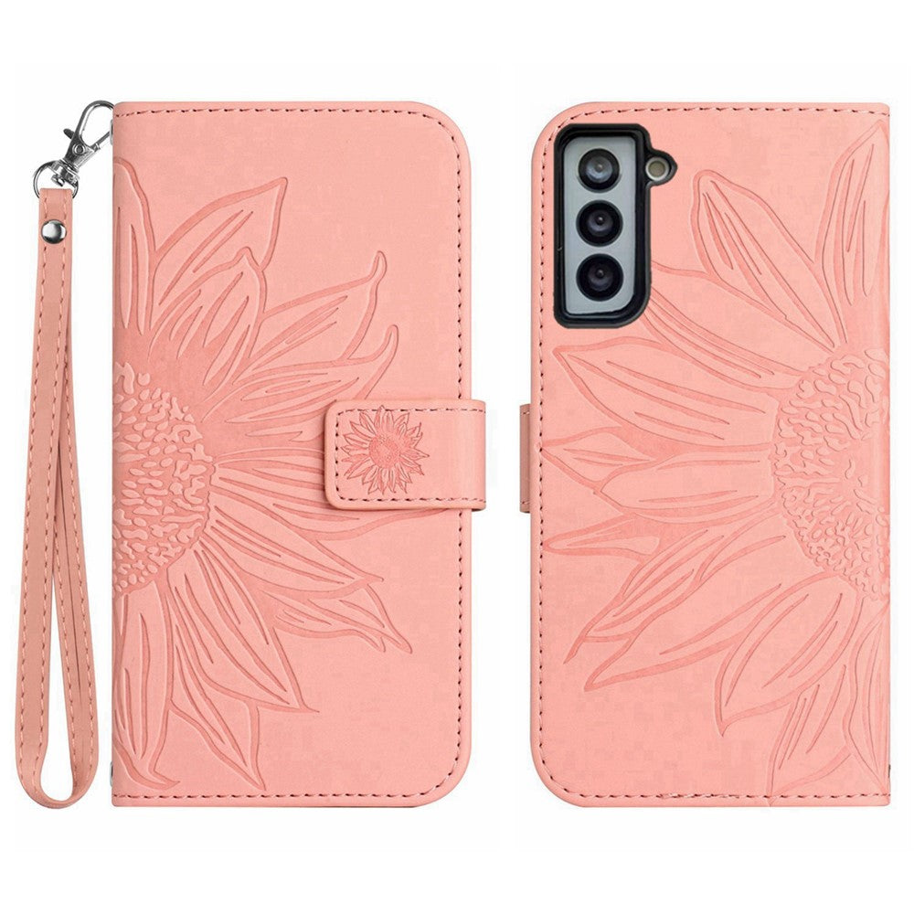 Galaxy S21 4G/5G Wallet-Hülle – Sonnenblume aufgedruckt, mit Ständer & Riemen
