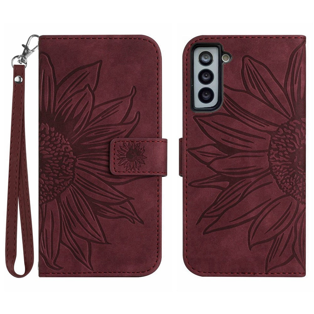 Galaxy S21 4G/5G Wallet-Hülle – Sonnenblume aufgedruckt, mit Ständer & Riemen